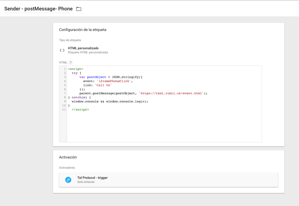 etiqueta iframe personalizada de tag manager